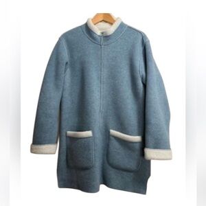 Denim&Co Blue Coat with Cream Accents